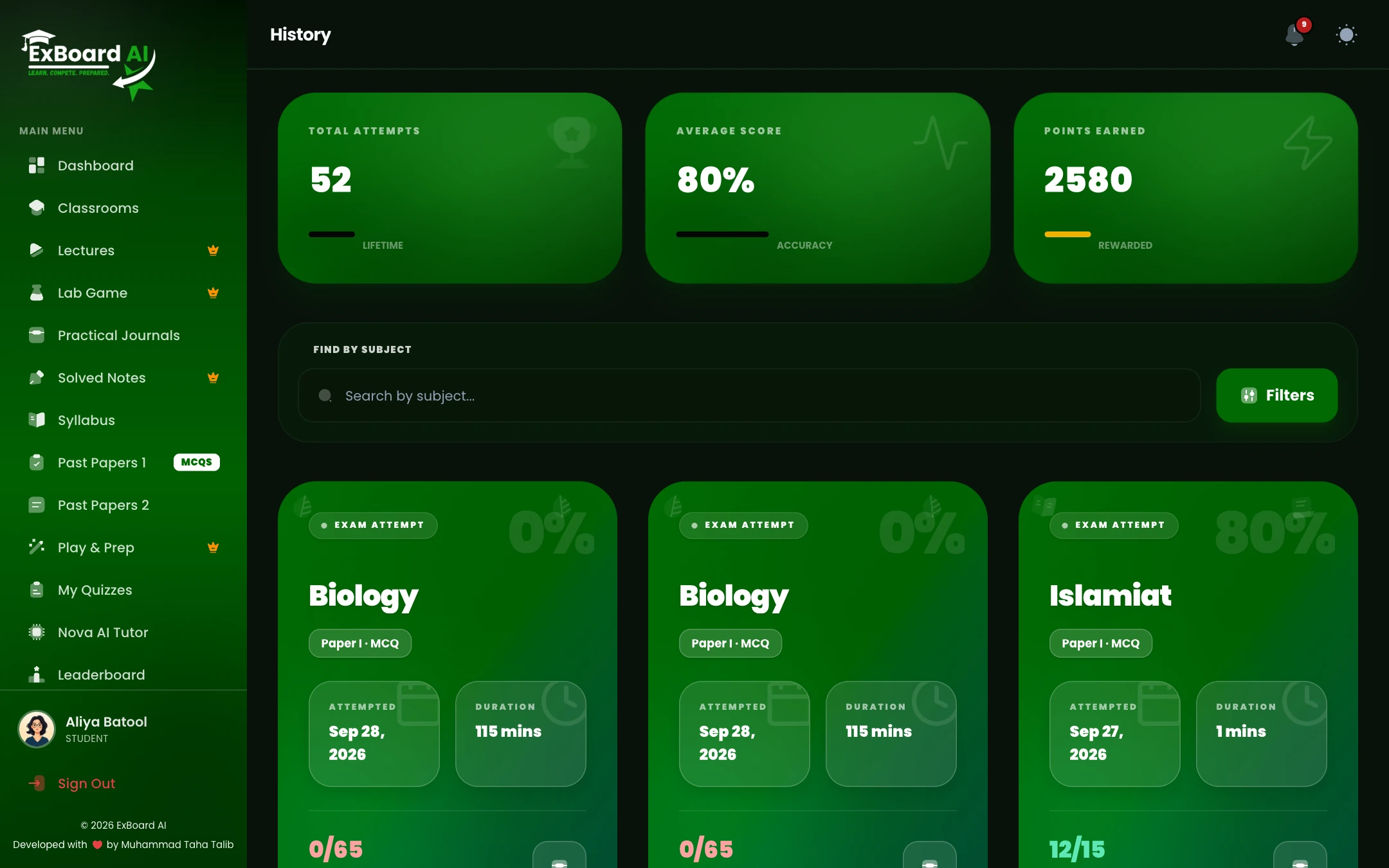 ExBoard AI History dark
