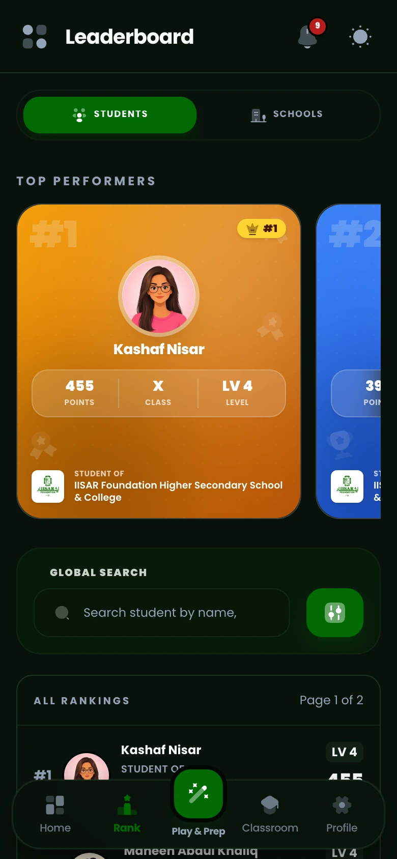 ExBoard AI Leaderboard mobile view dark