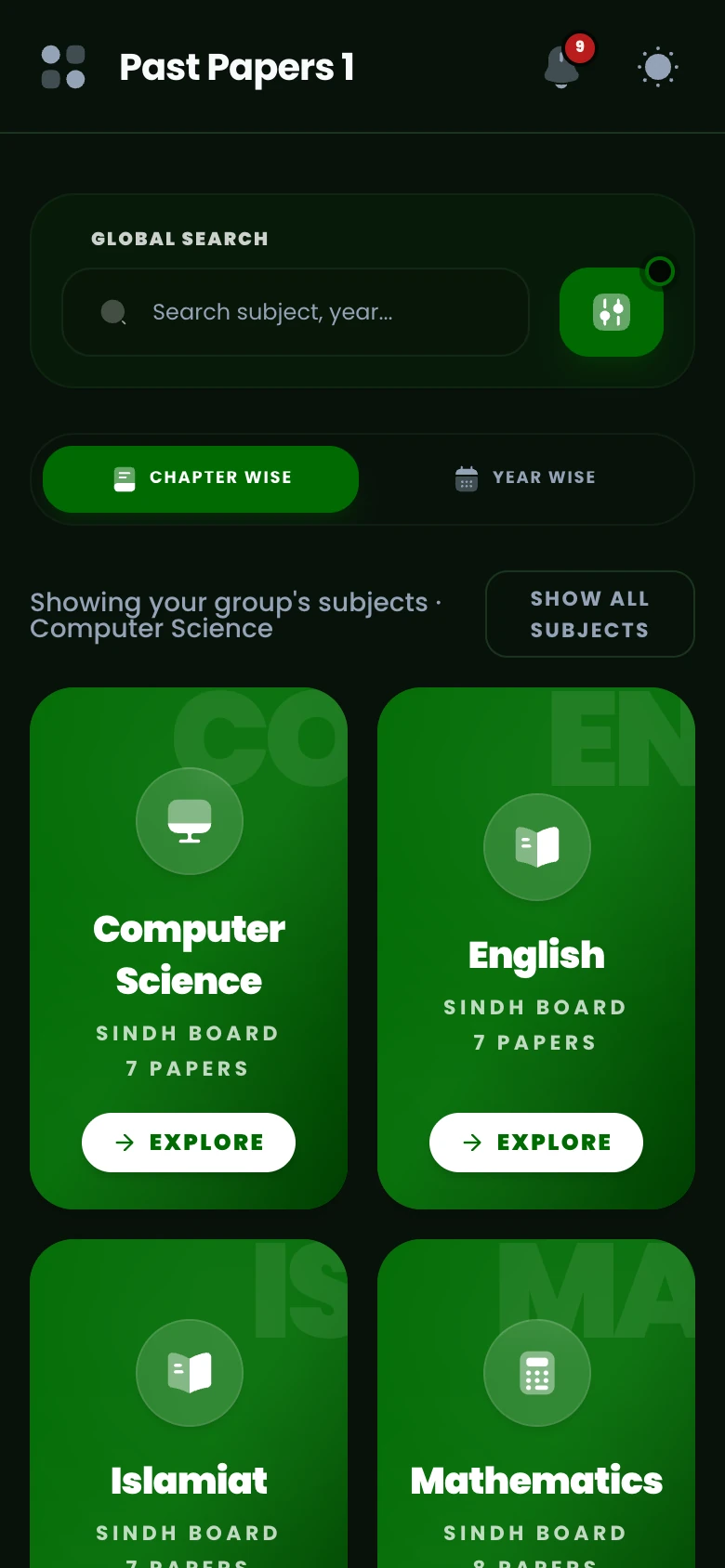 ExBoard AI Past Papers mobile view dark