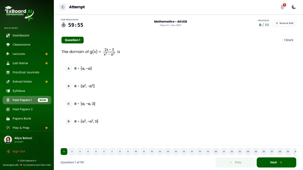 Actual ExBoard AI Paper 1 Question Solving Interface